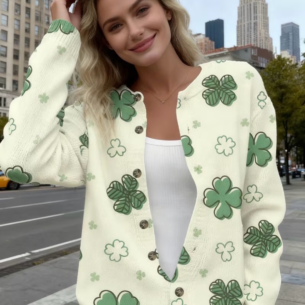St. Patrick's Day Exclusive Large and Small Clover 3D Printed Cardigan